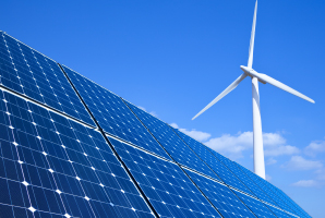 Solar panels and wind turbine Lo carbon energy and Renewable fuel sources